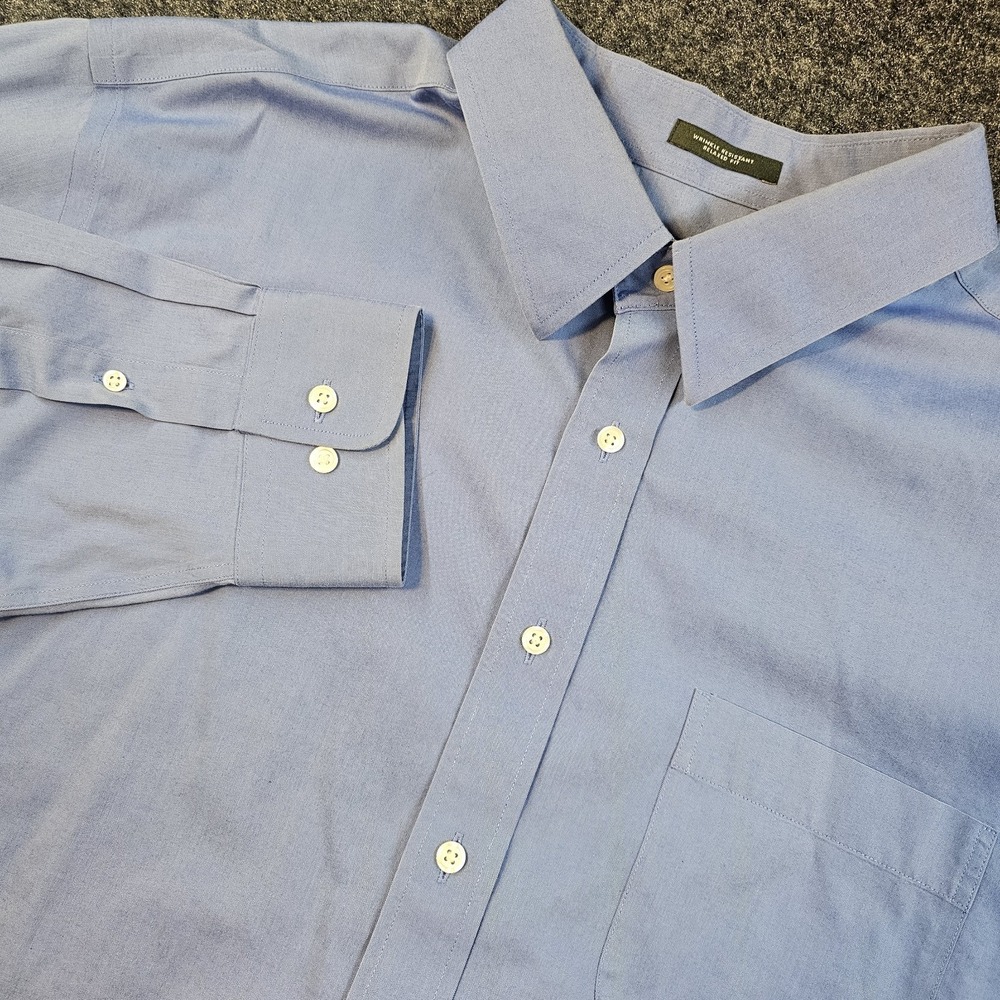 Eddie Bauer Men's XXL Tall Blue Button Up Shirt Wrinkle Resistant Relaxed 2XLT